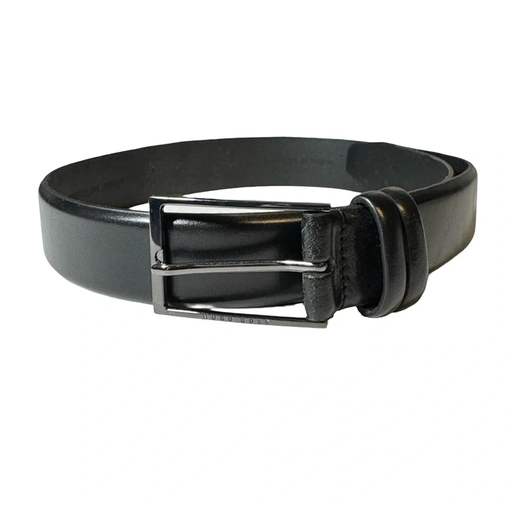Hugo Boss mens 80 - 30 black cow skin leather Carmello dress belt EUC